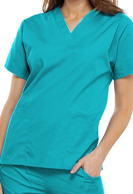 BLOUSE CHEROKEE ORIGINALS V-NECK TOP TURQUOISE CLAIR L