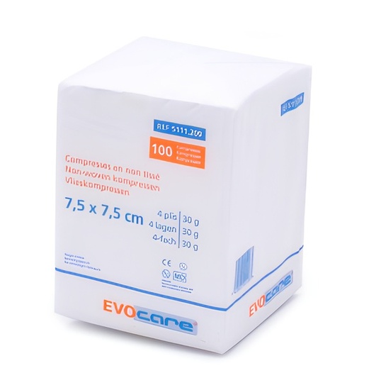 COMPRESSES EVOCARE NON TISSE 4PLIS 30GR  7,5x7,5cm (x100)