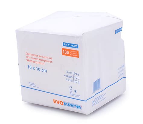 KOMPRESSEN EVOCARE NIET GEWEVEN 4LAGEN 30GR 10x10cm (x100) 
