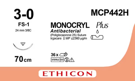 MONOCRYL+ USP3/0 EP2 70cm 24C3/8 FS-1 MCP442H (x36)