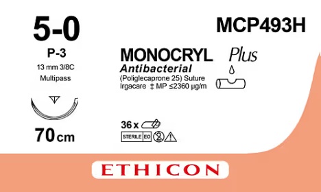 MONOCRYL+ USP5/0 EP1 70cm 13S3/8 P-3  MCP493H (x36)