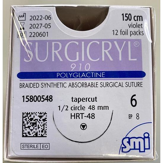 SMI SURGICRYL 910 USP6 EP8 150cm 48S1/2 HRT48 (x12)
