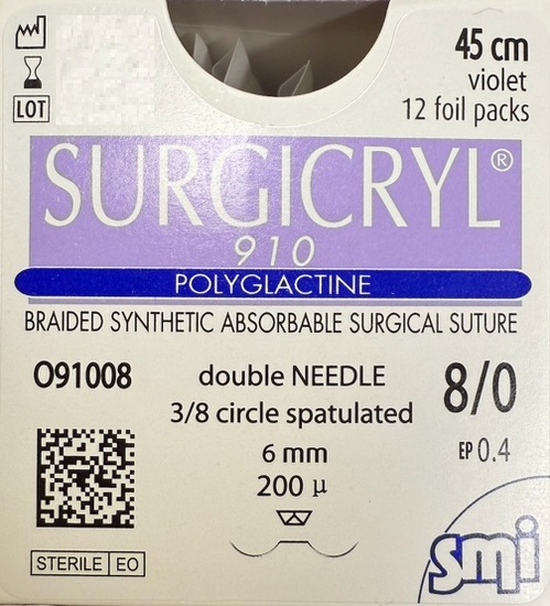 SMI SURGICRYL 910 USP8/0 EP0,5 45cm 2x6SP3/8 (x12)