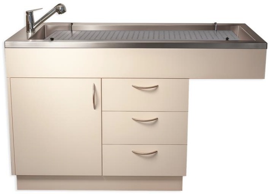 Table de préparation meuble HYDRO plateau perforé (1 porte + 3 tiroirs)